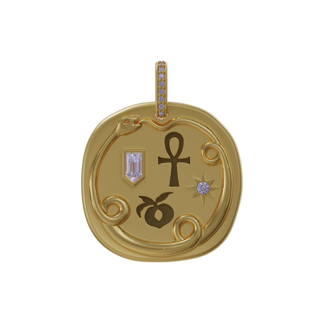 Dyne x The Seven 18K Yellow Gold Large Two-Sided Pendant with Diamonds & Black Vitreous Enamel