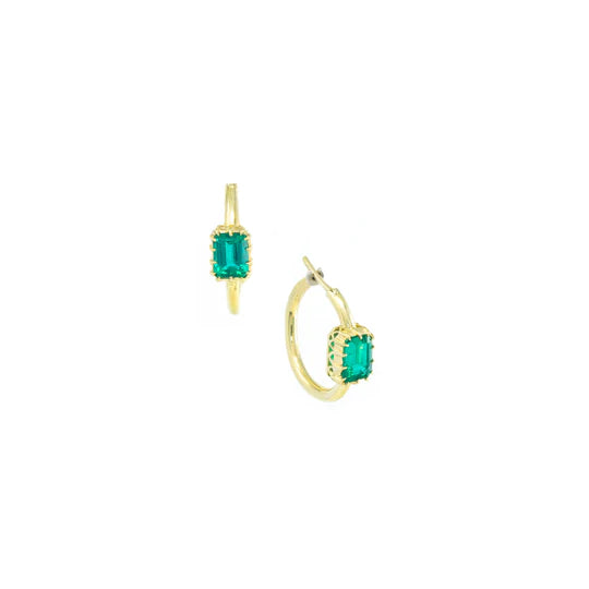 Jenna Blake Single Stone Hoops in Emerald