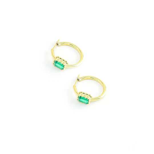 Jenna Blake Single Stone Hoops in Emerald